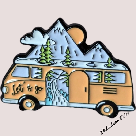 3/$12 NEW - Vintage Style VW Camper "Let's Go" Enamel Pin! - Picture 2 of 3